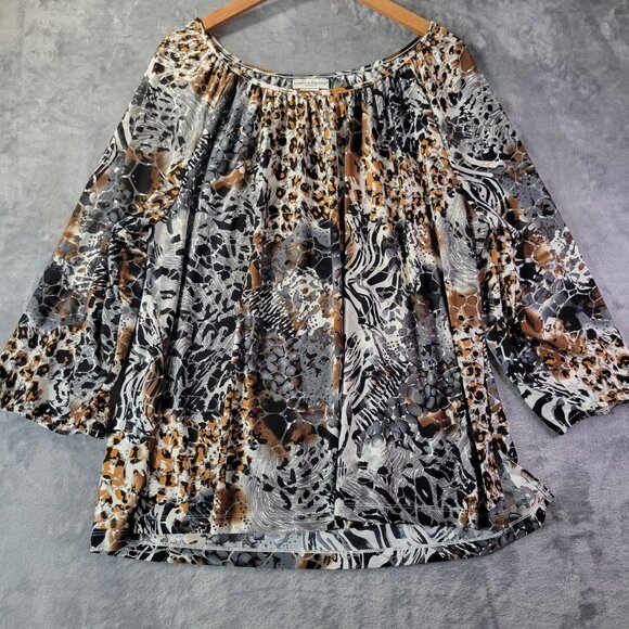 Rebecca Malone Womens 2X Animal Print Stretch Long Sleeve Top Plus Size Vibe - Picture 1 of 9